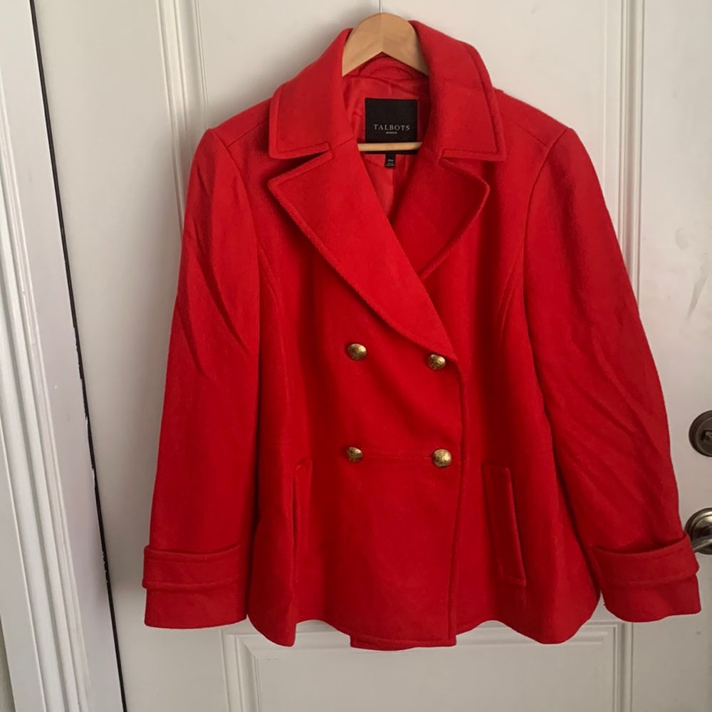Talbots Woman Red Wool Double-breasted Jacket 14W like NEW